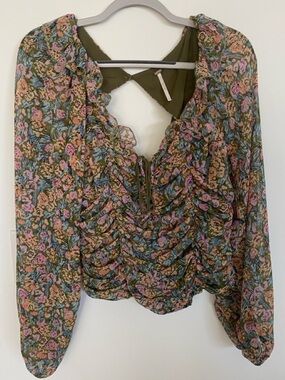 Free People Floral Ruffle Blouse - Large
